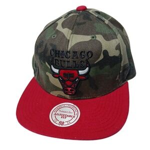 Mitchell &‎ Ness Chicago Bulls Camo Red Adjustable Snapback Hat Cap